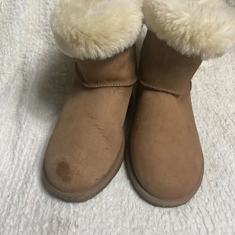 Kookaburra leather suede Tan Fur-Lined Ankle wedge slip on Boots SZ9